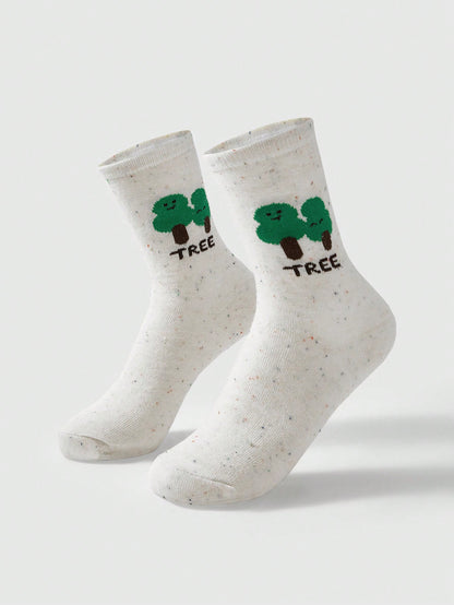 ROMWE Kawaii 5 pares de calcetines de moda con estampado de lunares y de dibujos animados de malla, de color beige, de uso versátil, para mujer