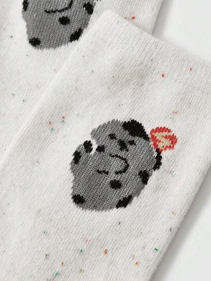 ROMWE Kawaii 5 pares de calcetines de moda con estampado de lunares y de dibujos animados de malla, de color beige, de uso versátil, para mujer