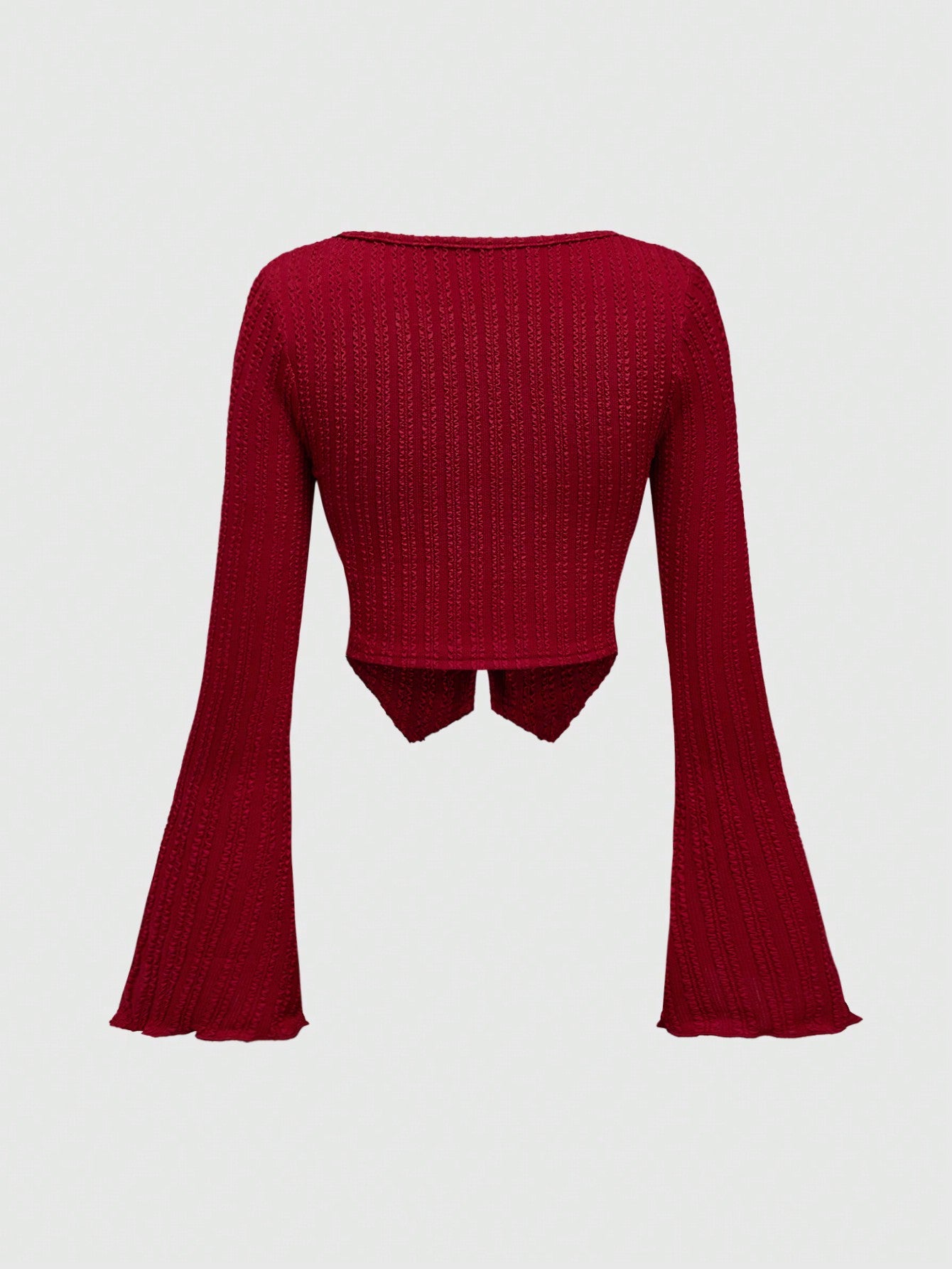 ROMWE Kawaii Blusa de mujer con lazo decorativo de tela texturizada rojo vino y abertura frontal calada para el Día de San Valentín