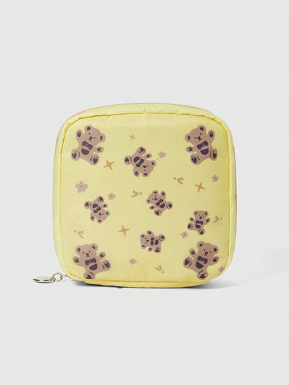 ROMWE Kawaii Bolsa De Cosméticos Portátil De Gran Capacidad Cuadrada Con Diseño De Oso De Dibujos Animados De Moda Y Engrosamiento