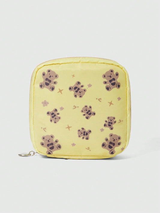 ROMWE Kawaii Bolsa De Cosméticos Portátil De Gran Capacidad Cuadrada Con Diseño De Oso De Dibujos Animados De Moda Y Engrosamiento