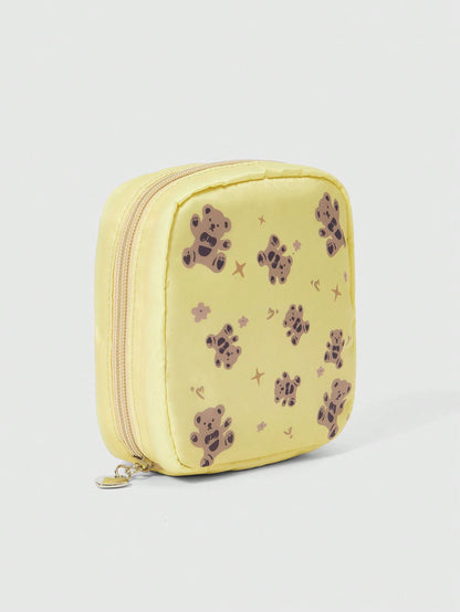 ROMWE Kawaii Bolsa De Cosméticos Portátil De Gran Capacidad Cuadrada Con Diseño De Oso De Dibujos Animados De Moda Y Engrosamiento
