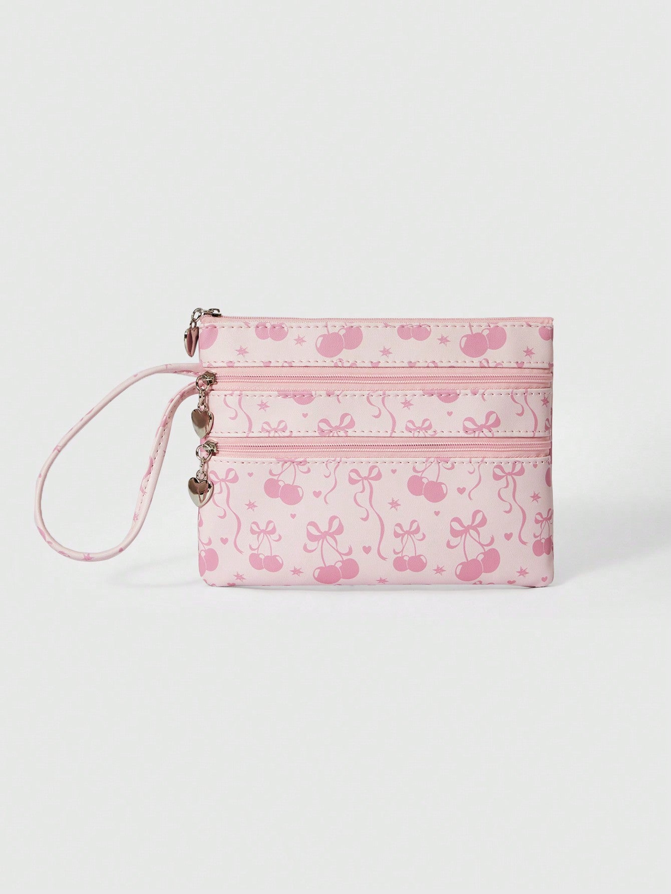 ROMWE Kawaii Bolsa con cremallera de gran capacidad con estampado de lazos de dibujos animados en toda la superficie