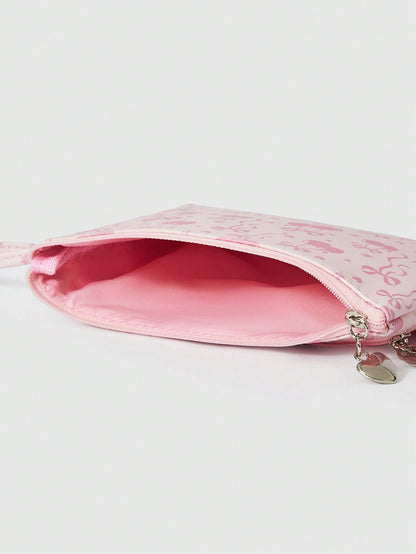 ROMWE Kawaii Bolsa con cremallera de gran capacidad con estampado de lazos de dibujos animados en toda la superficie