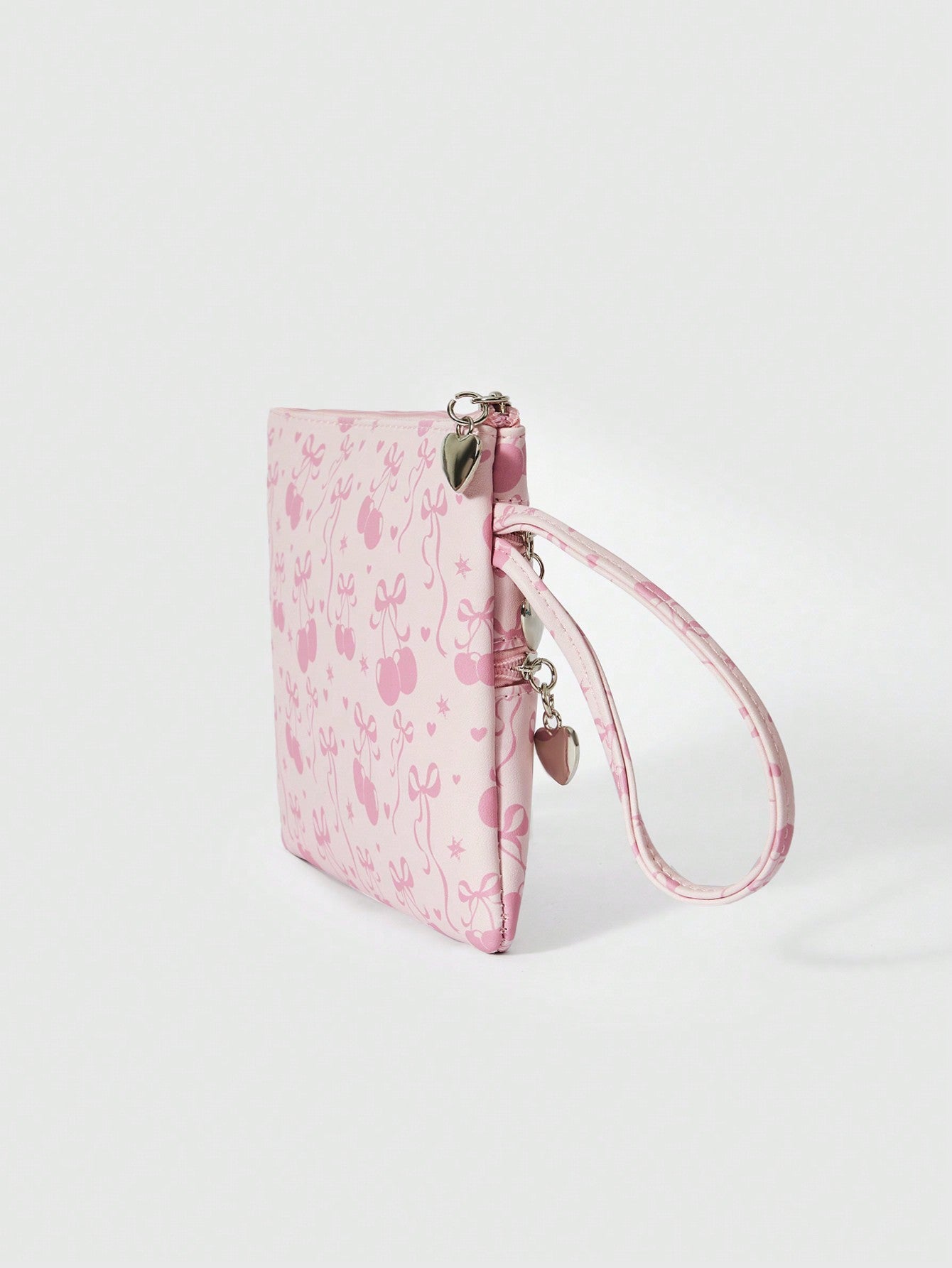 ROMWE Kawaii Bolsa con cremallera de gran capacidad con estampado de lazos de dibujos animados en toda la superficie