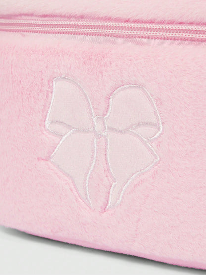 ROMWE Kawaii Bolsa cosmética de mano grande de peluche con estampado de lazos de dibujos animados 401422