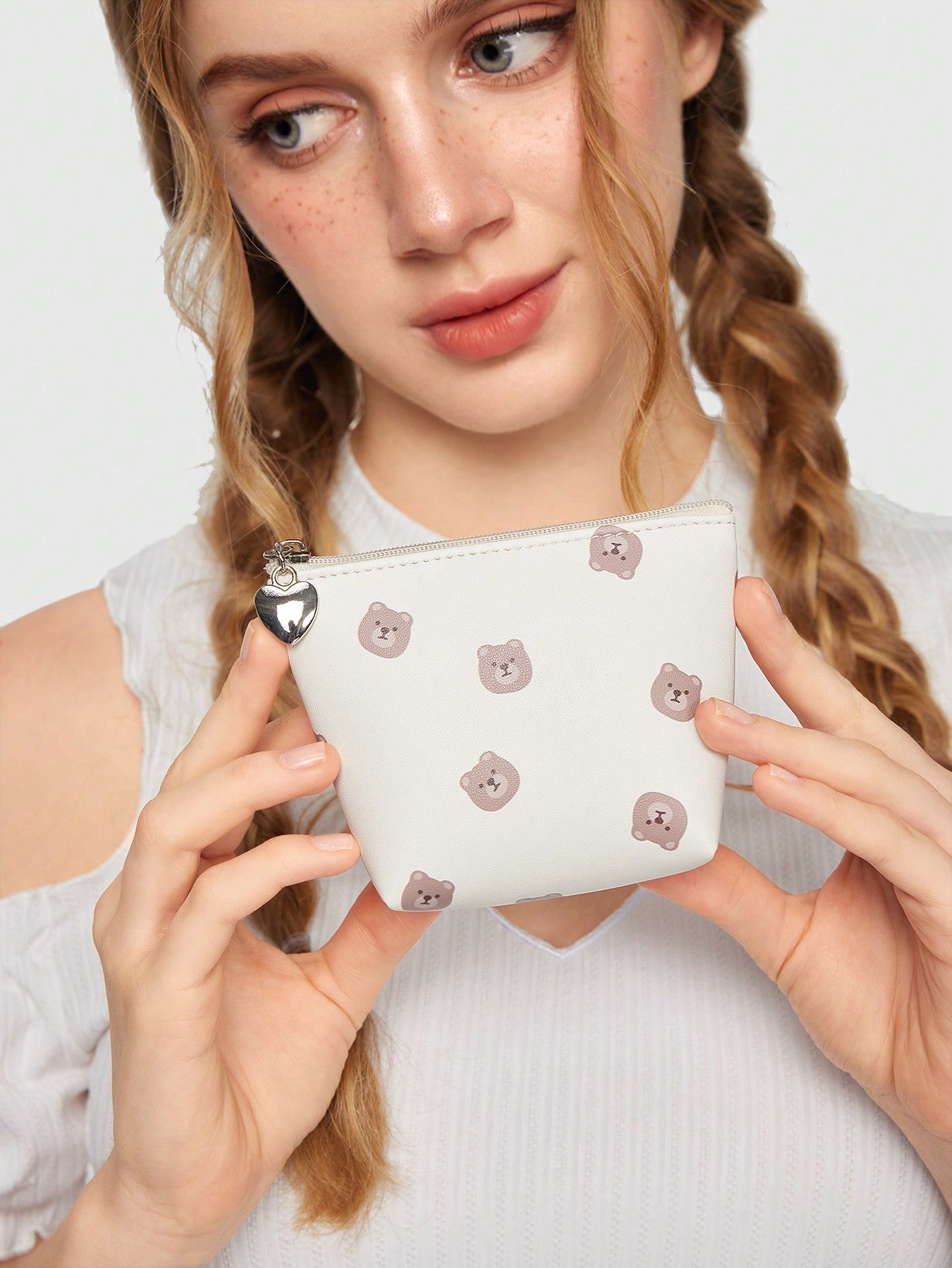 ROMWE Kawaii Bolsa de almacenamiento con monedero con diseño de oso animado 754658