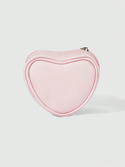 ROMWE Kawaii Bolsa de almacenamiento de monedas con forma de corazón rosa de conejo encantador de dibujos animados 308360