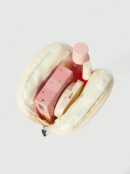 ROMWE Kawaii Bolsa de cosméticos portátil con gran capacidad, acolchada, con diseño bordado de conejo con lazo y patrón de dibujos animados elegante