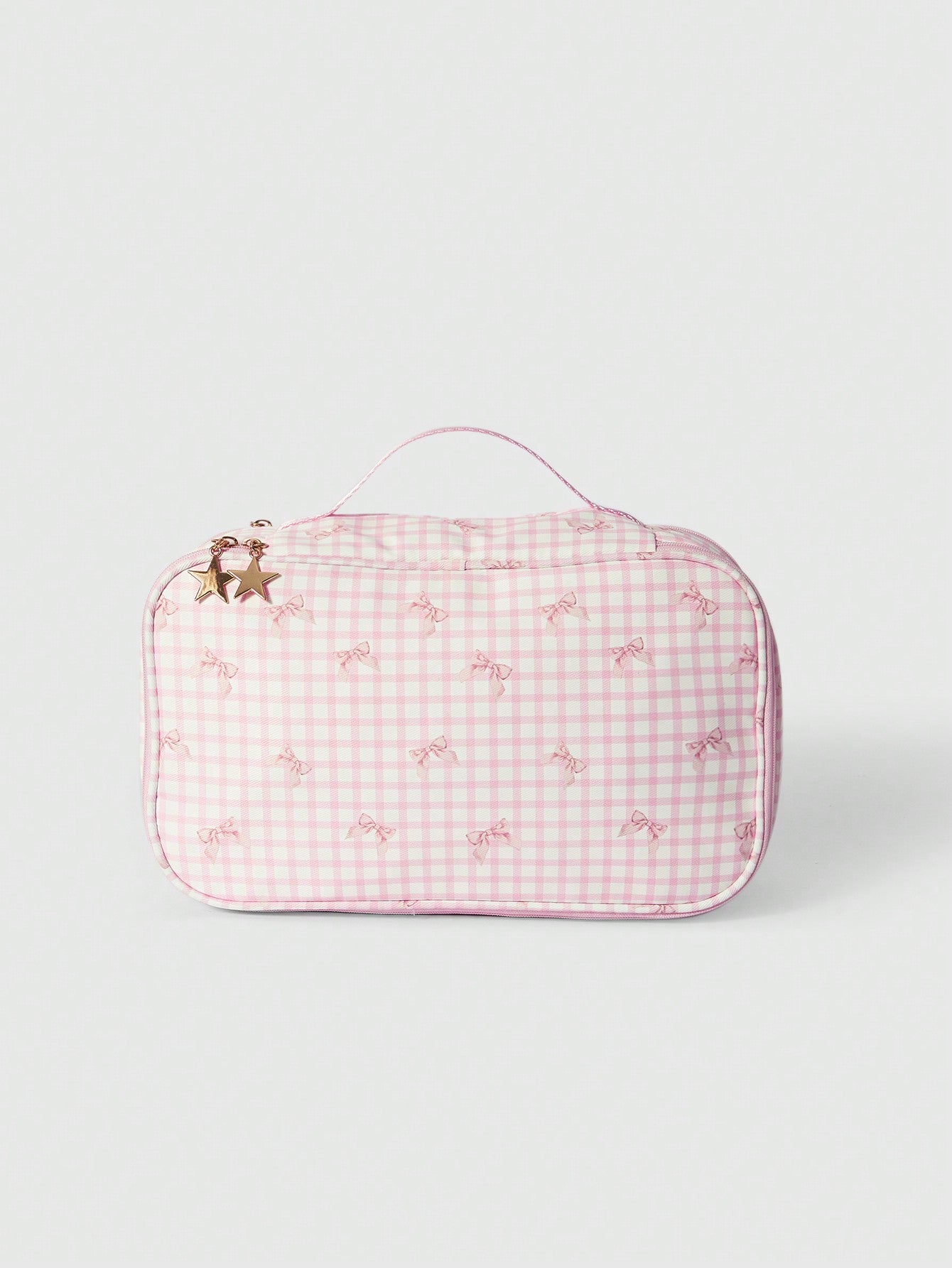 ROMWE Kawaii Bolsa de cosméticos portátil de gran capacidad con lazo rosa de dibujos animados 918877