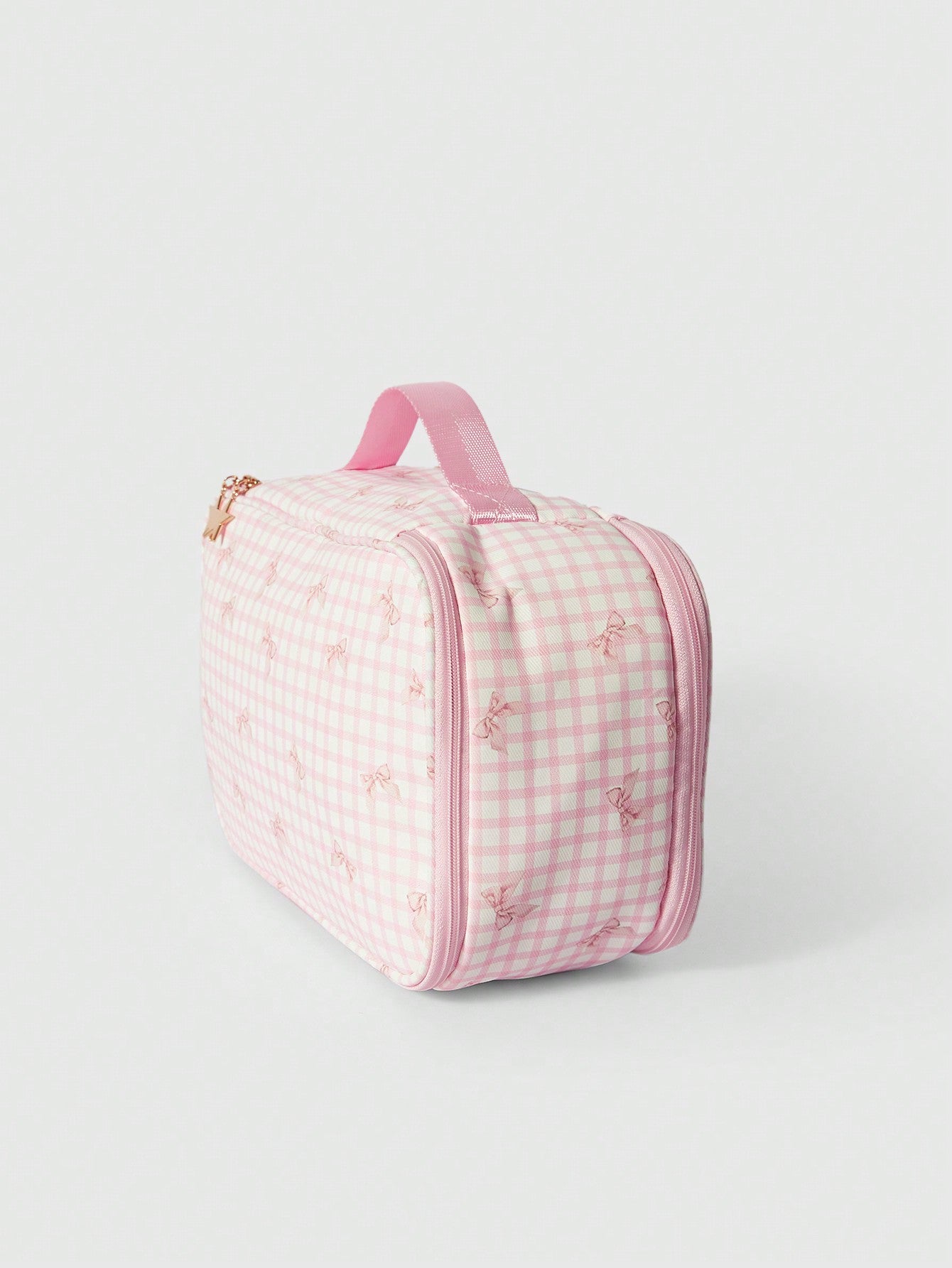ROMWE Kawaii Bolsa de cosméticos portátil de gran capacidad con lazo rosa de dibujos animados 918877