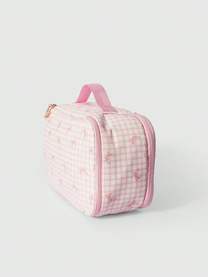 ROMWE Kawaii Bolsa de cosméticos portátil de gran capacidad con lazo rosa de dibujos animados 918877