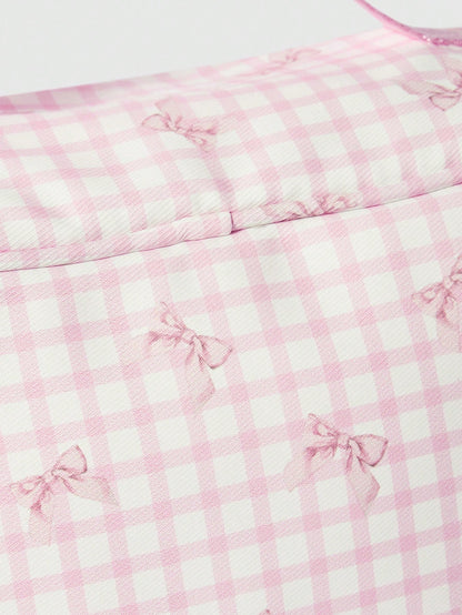 ROMWE Kawaii Bolsa de cosméticos portátil de gran capacidad con lazo rosa de dibujos animados 918877