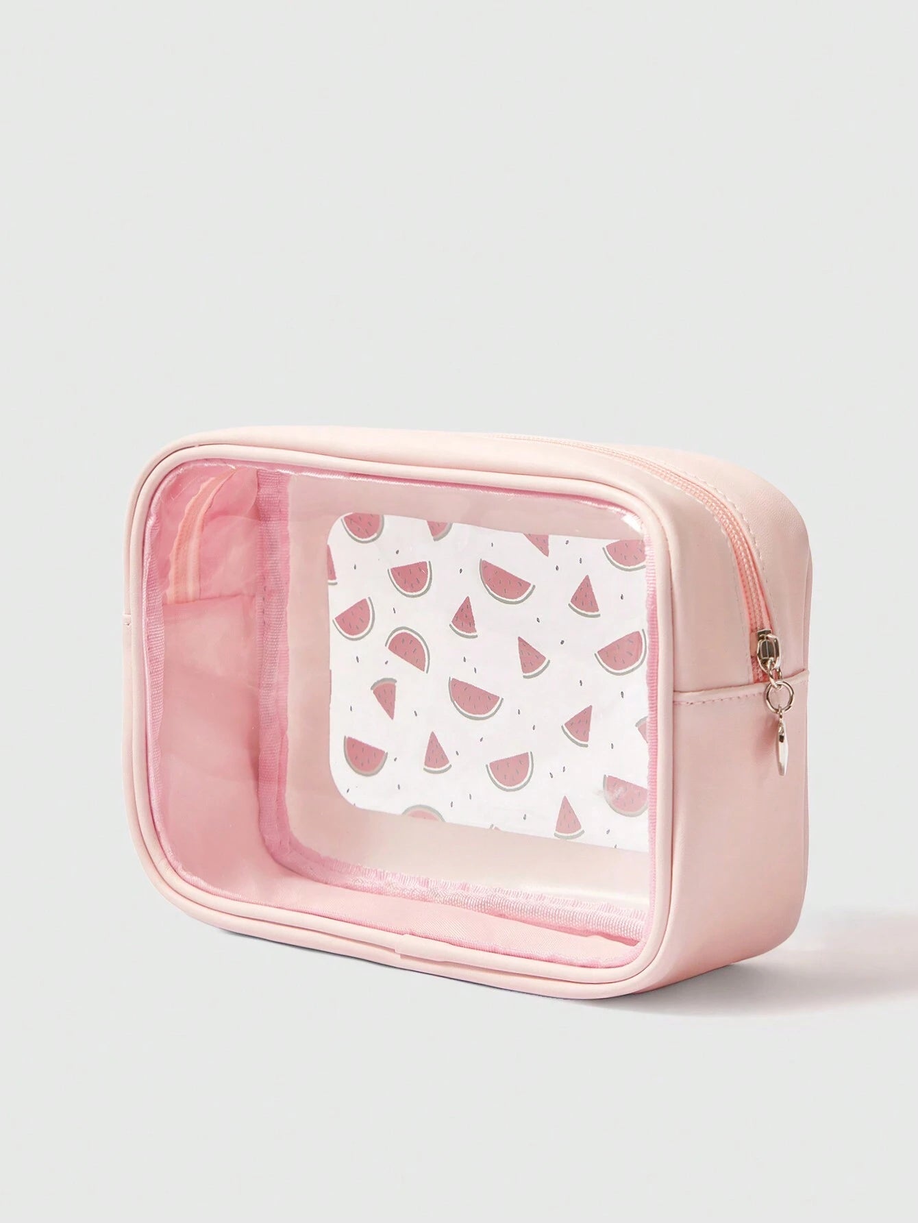 ROMWE Kawaii Bolsa de maquillaje transparente con ventana y estampado de sandía de dibujos animados, de gran capacidad, para mujeres 189764