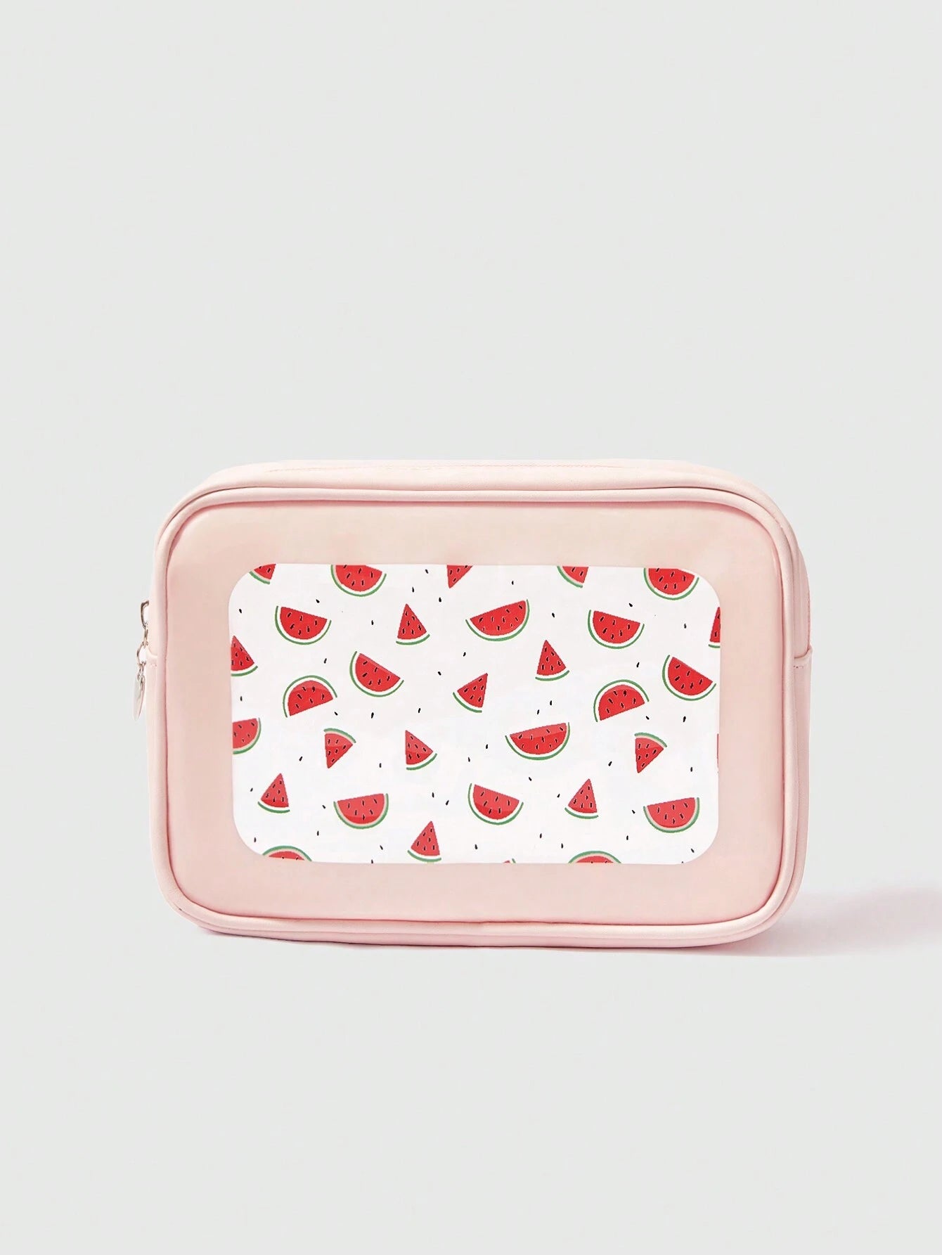 ROMWE Kawaii Bolsa de maquillaje transparente con ventana y estampado de sandía de dibujos animados, de gran capacidad, para mujeres 189764