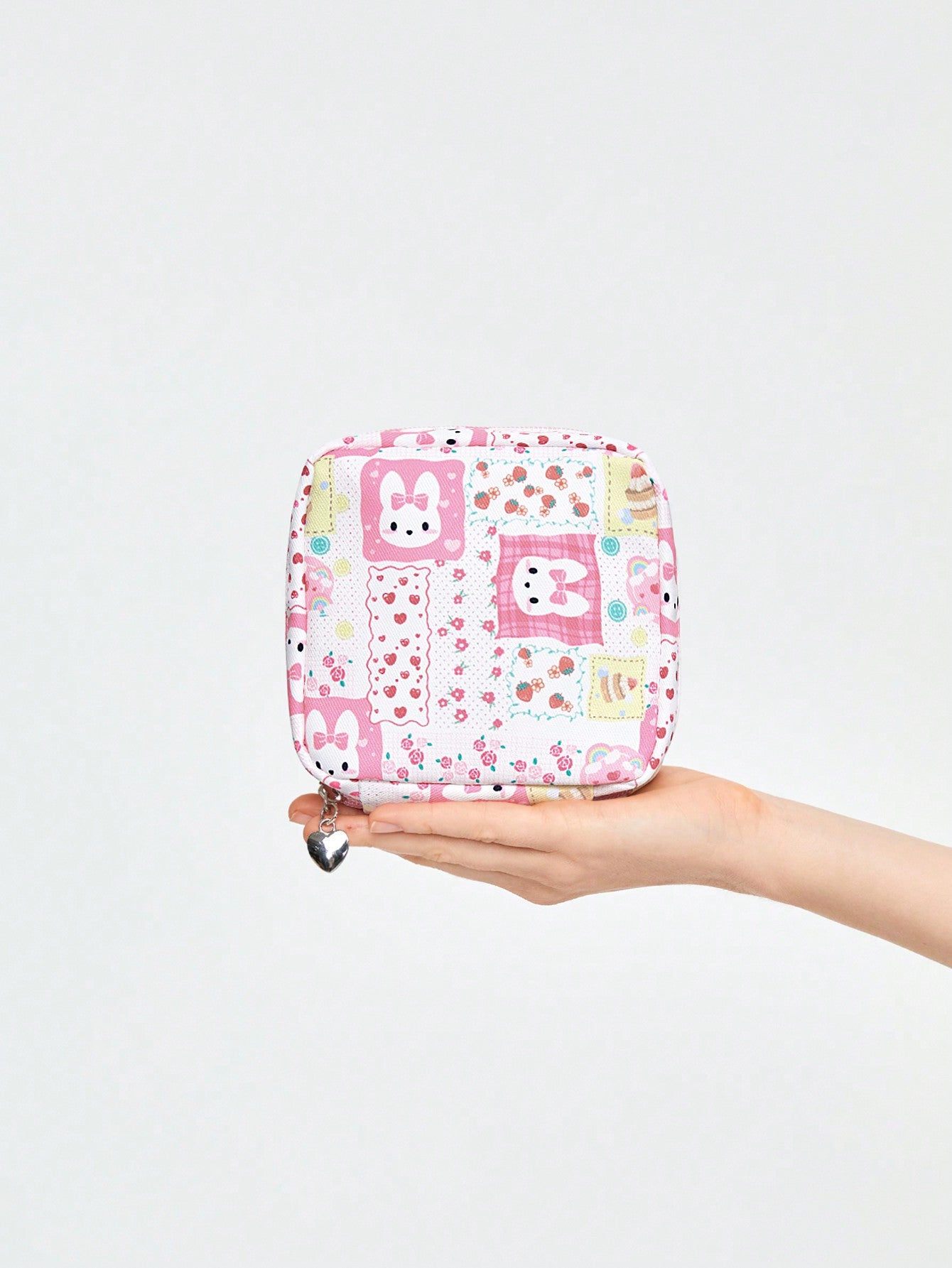 ROMWE Kawaii Bolsa portátil de maquillaje con temática de conejo animado, gran capacidad, estuche grueso, estilo 235851