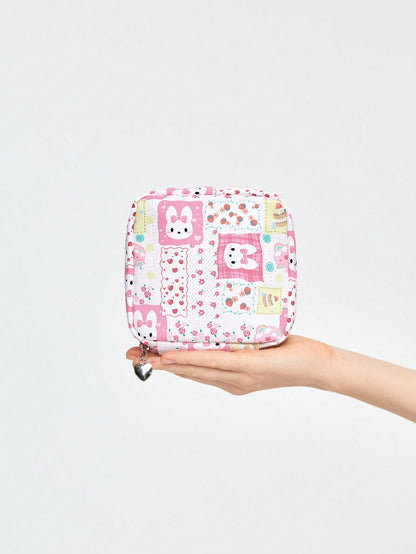 ROMWE Kawaii Bolsa portátil de maquillaje con temática de conejo animado, gran capacidad, estuche grueso, estilo 235851