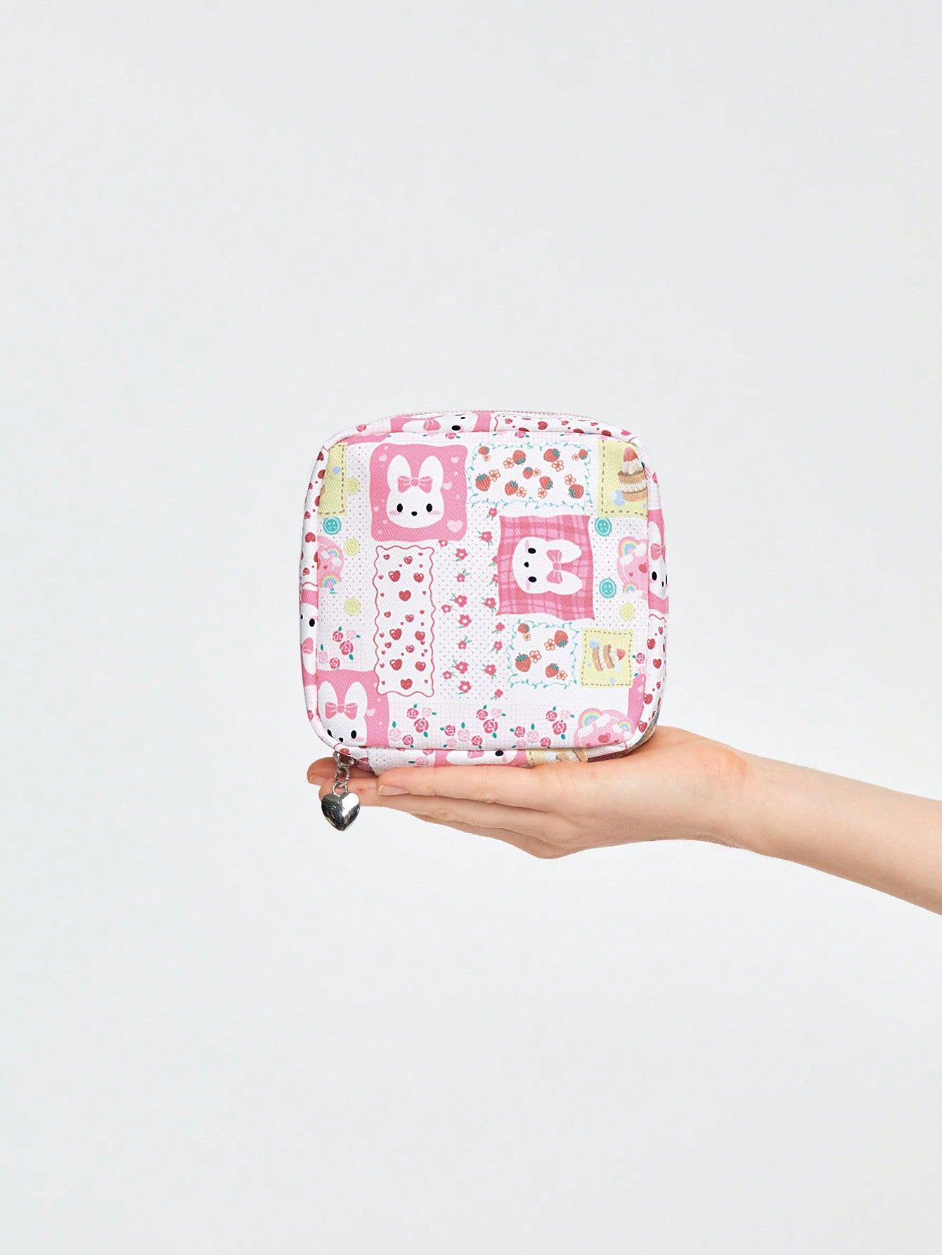 ROMWE Kawaii Bolsa portátil de maquillaje con temática de conejo animado, gran capacidad, estuche grueso, estilo 235851