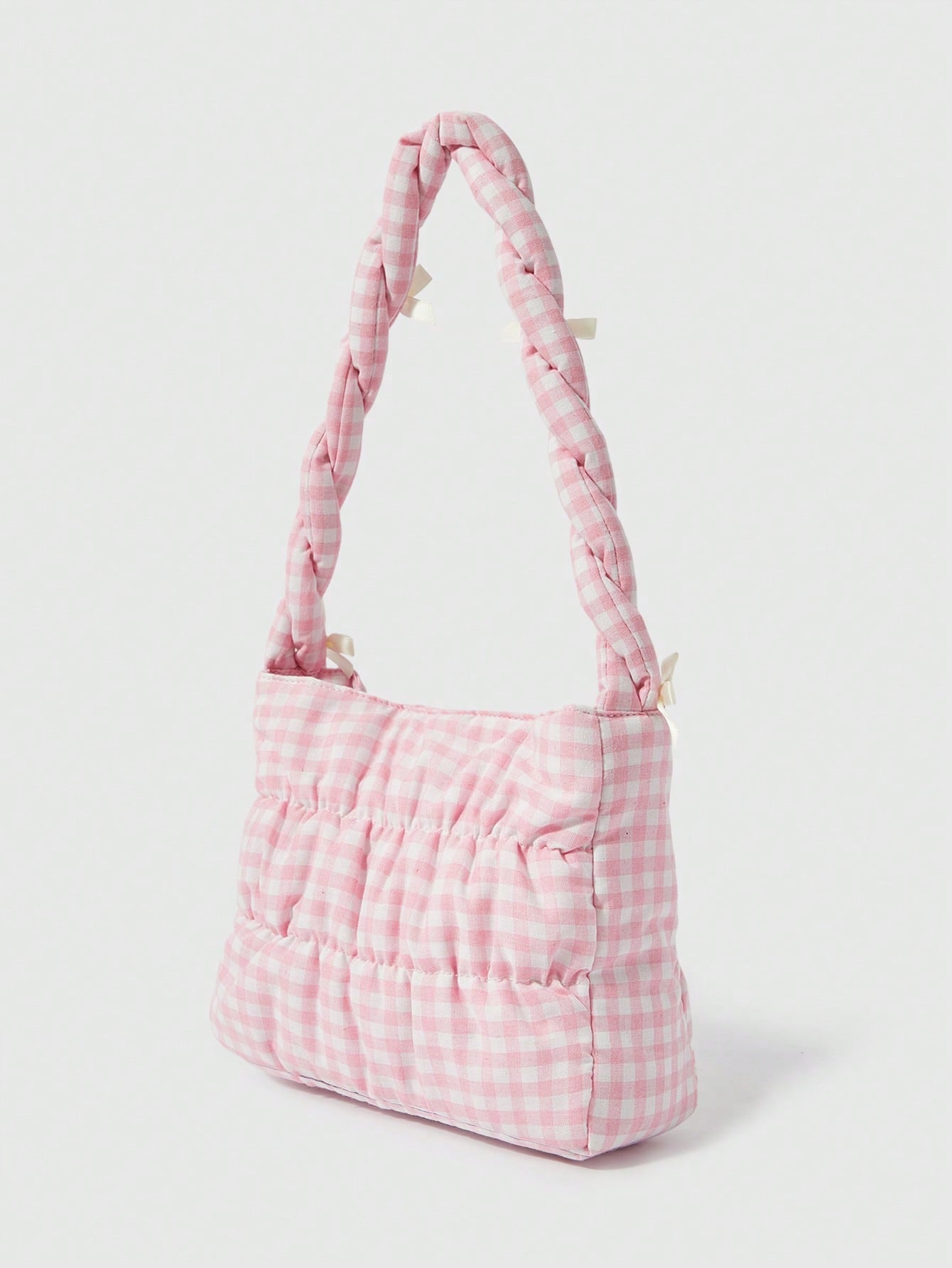 ROMWE Kawaii Bolso cruzado con cuerda de cordón y decoración de moño a cuadros lindo para mujeres