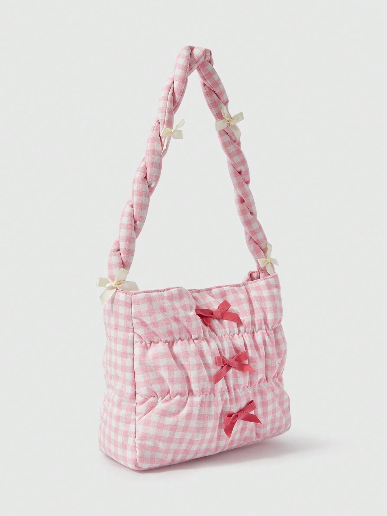 ROMWE Kawaii Bolso cruzado con cuerda de cordón y decoración de moño a cuadros lindo para mujeres