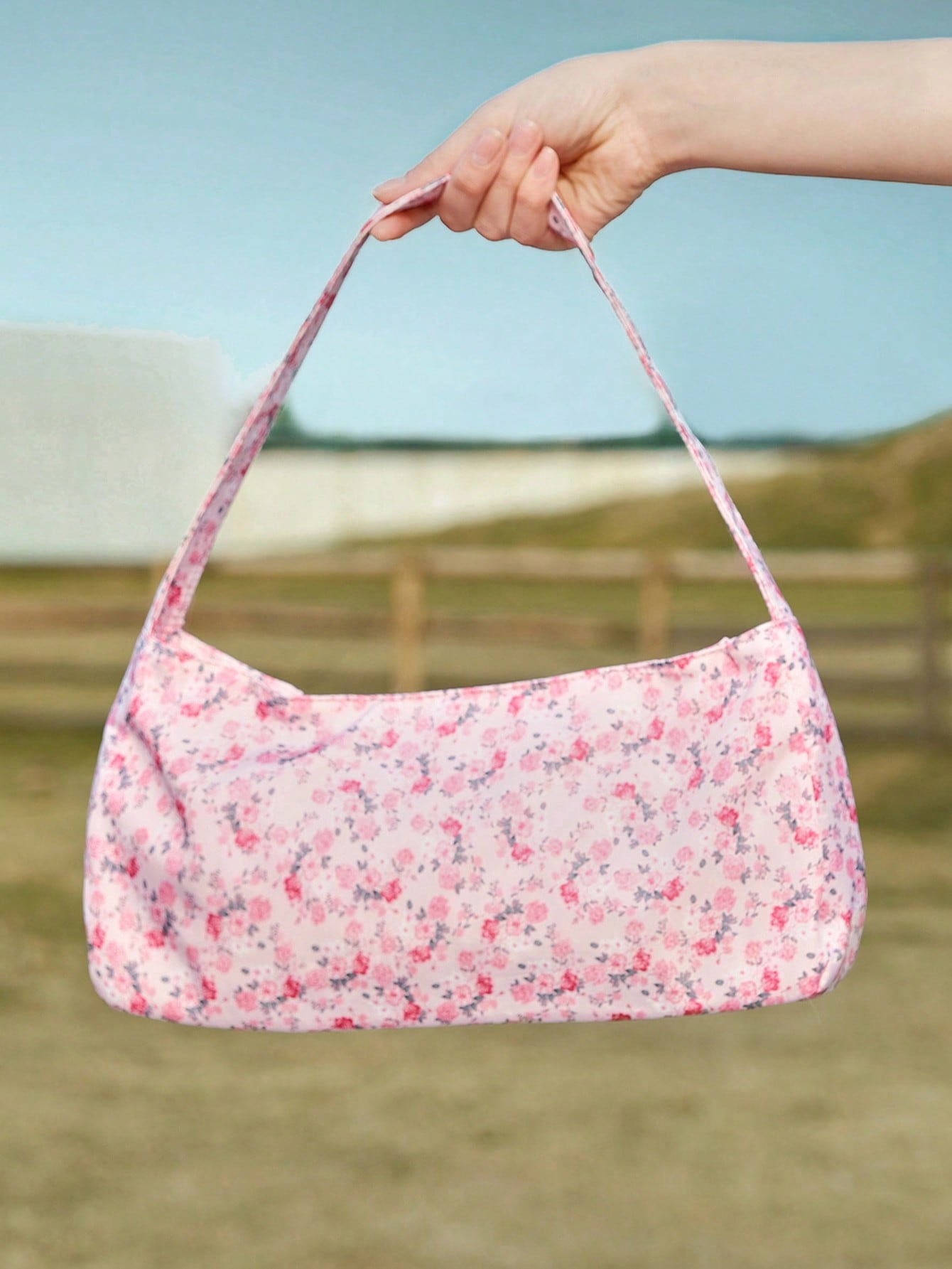 ROMWE Kawaii Bolso de hombro casual con estampado floral para mujeres