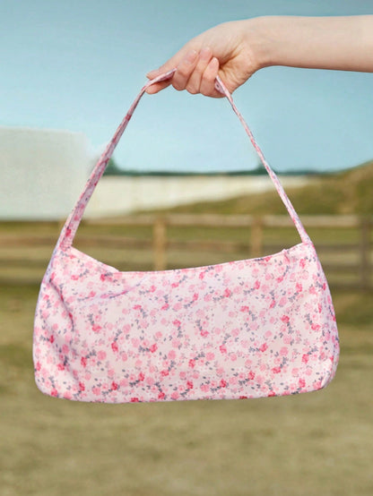 ROMWE Kawaii Bolso de hombro casual con estampado floral para mujeres