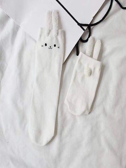 ROMWE Kawaii Calcetines de tripulación con estampado de dibujos animados con oreja de conejo