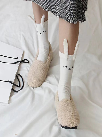 ROMWE Kawaii Calcetines de tripulación con estampado de dibujos animados con oreja de conejo