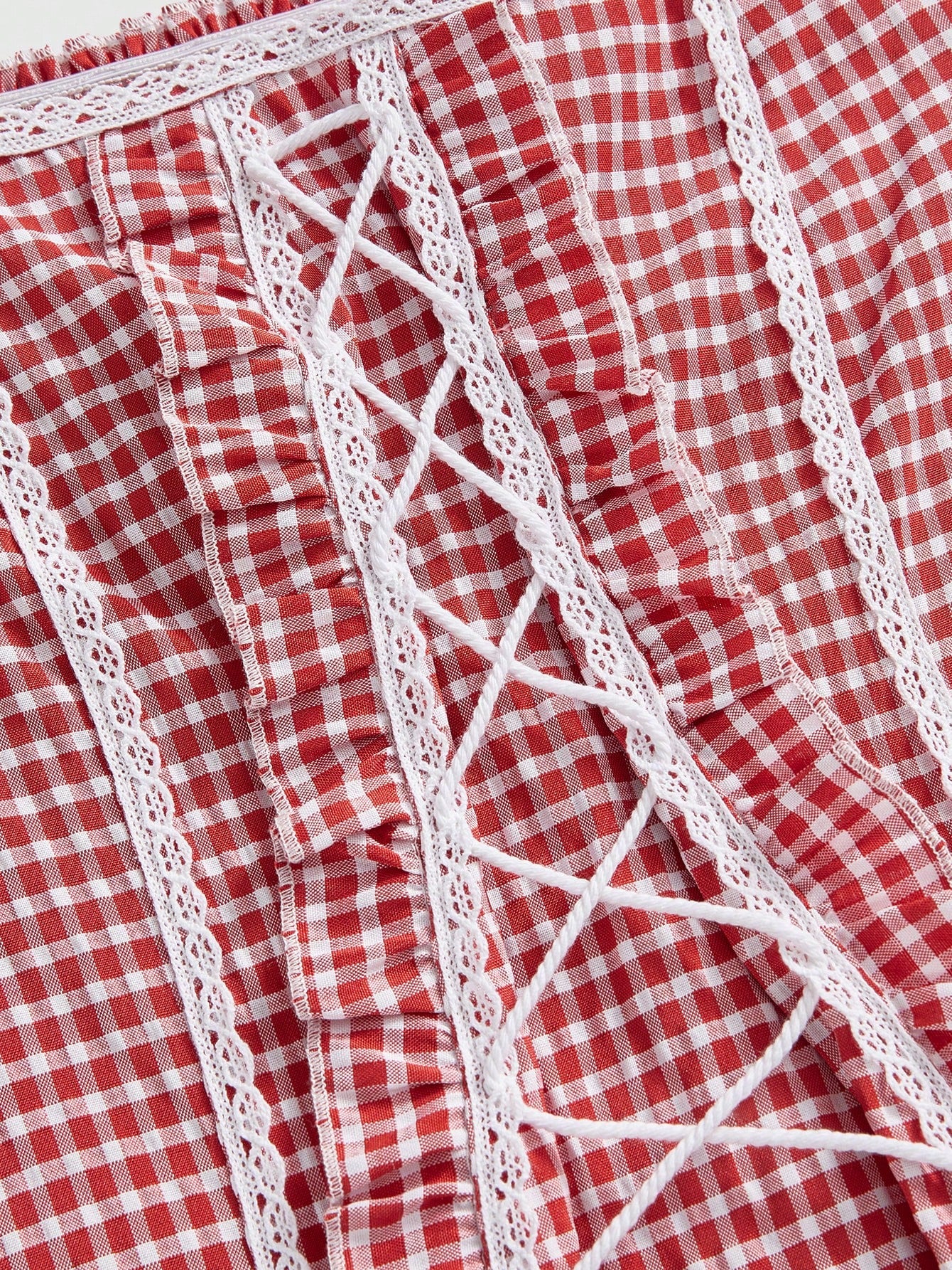 ROMWE Kawaii Camisa de mujer con cintura ajustable a cordón a cuadros, conjunto de verano
