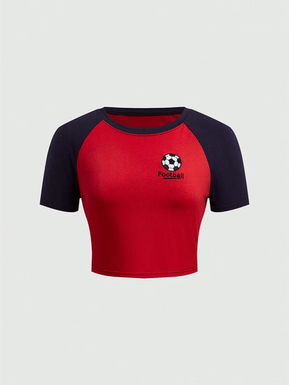 ROMWE Kawaii Camiseta De Fútbol Impresa Y Acolchada Para Mujer