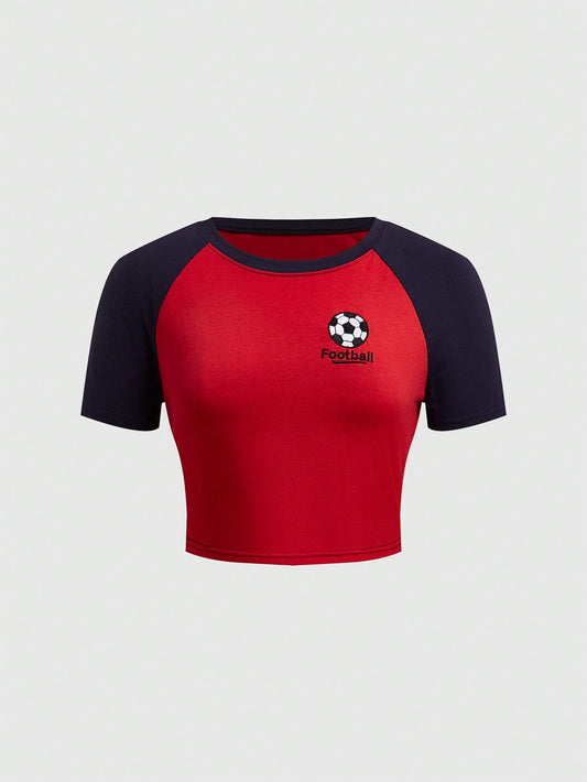 ROMWE Kawaii Camiseta De Fútbol Impresa Y Acolchada Para Mujer