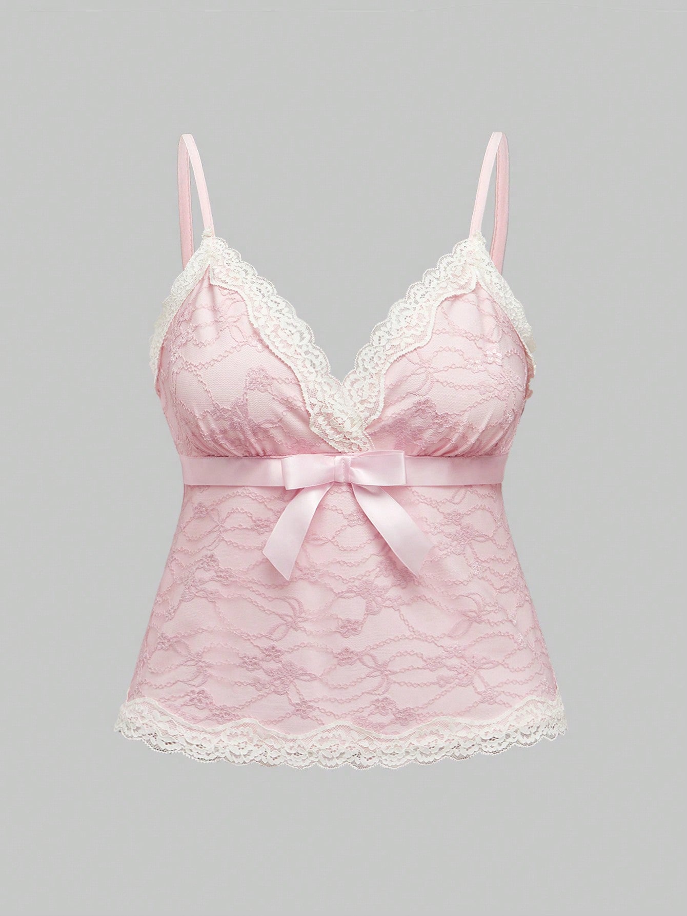 ROMWE Kawaii Camiseta camisola con lazo y encaje de San Valentín en tallas grandes para mujer