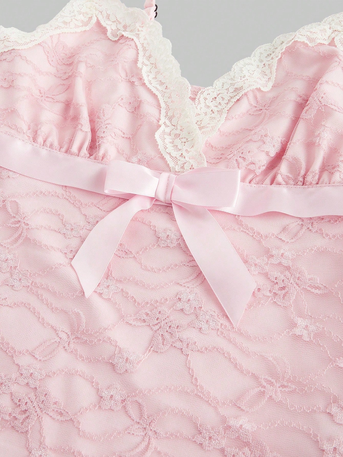 ROMWE Kawaii Camiseta camisola con lazo y encaje de San Valentín en tallas grandes para mujer