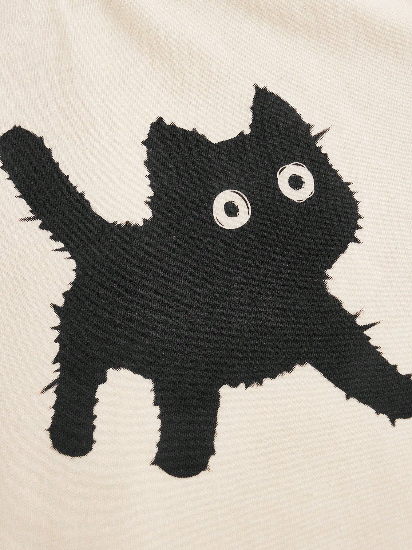ROMWE Kawaii Camiseta corta de ajuste ceñido estilo "Himekaji" con gráfico impreso de gato negro, para la escuela