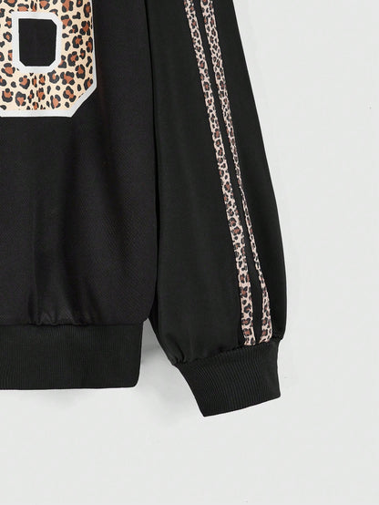 ROMWE Kawaii Camiseta de manga corta con estampado de estrella y números con estampado de leopardo con estilo Y2K