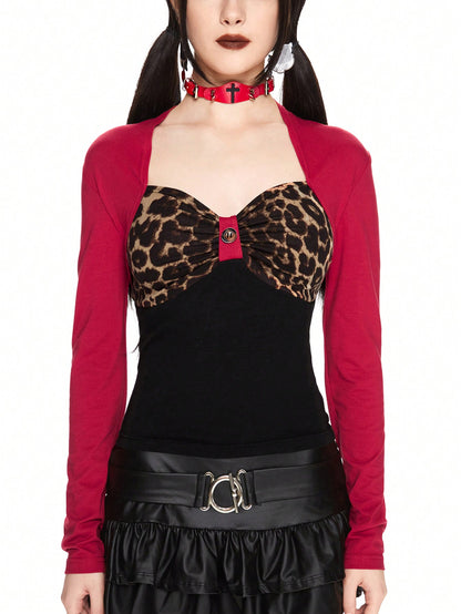 ROMWE Kawaii Camiseta de manga larga con estampado de leopardo Y2K para mujeres