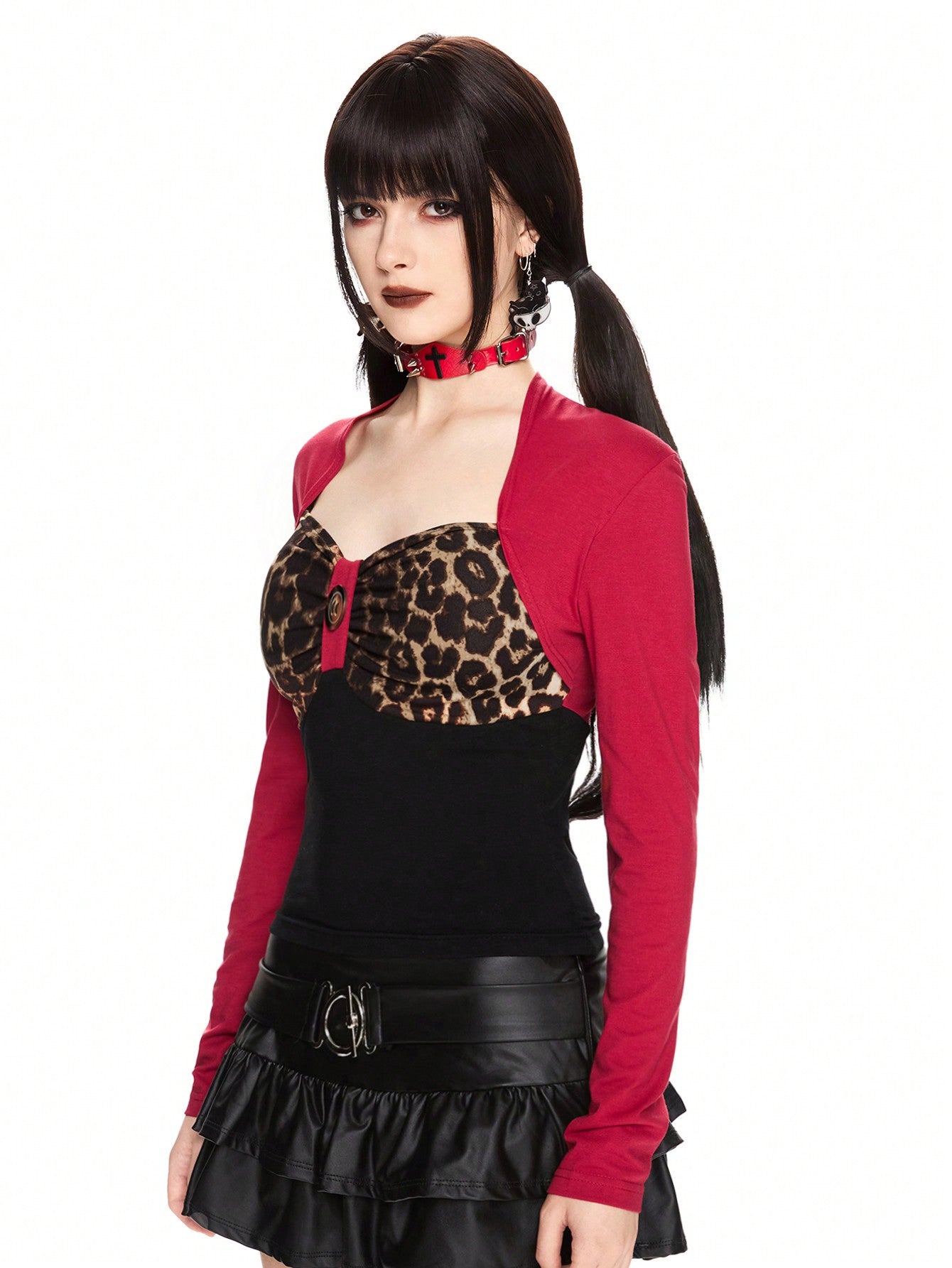 ROMWE Kawaii Camiseta de manga larga con estampado de leopardo Y2K para mujeres
