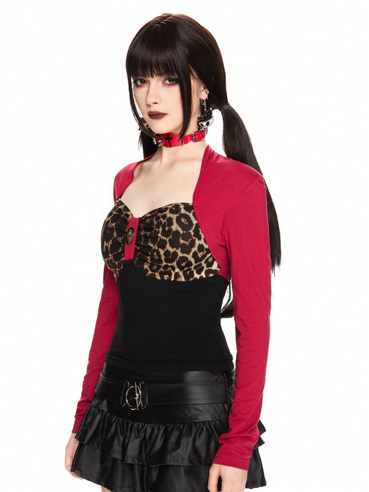 ROMWE Kawaii Camiseta de manga larga con estampado de leopardo Y2K para mujeres