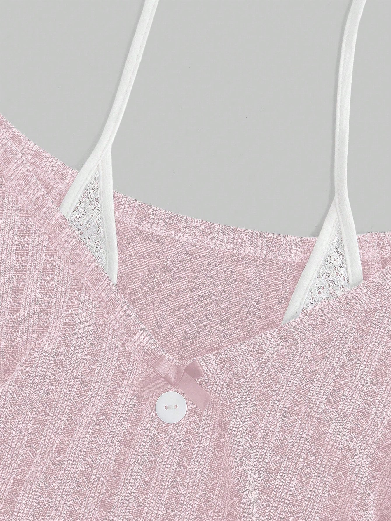 ROMWE Kawaii Camiseta de mujer ajustada con halter de encaje de contraste rosa en 2 en 1, estilo Himekaji