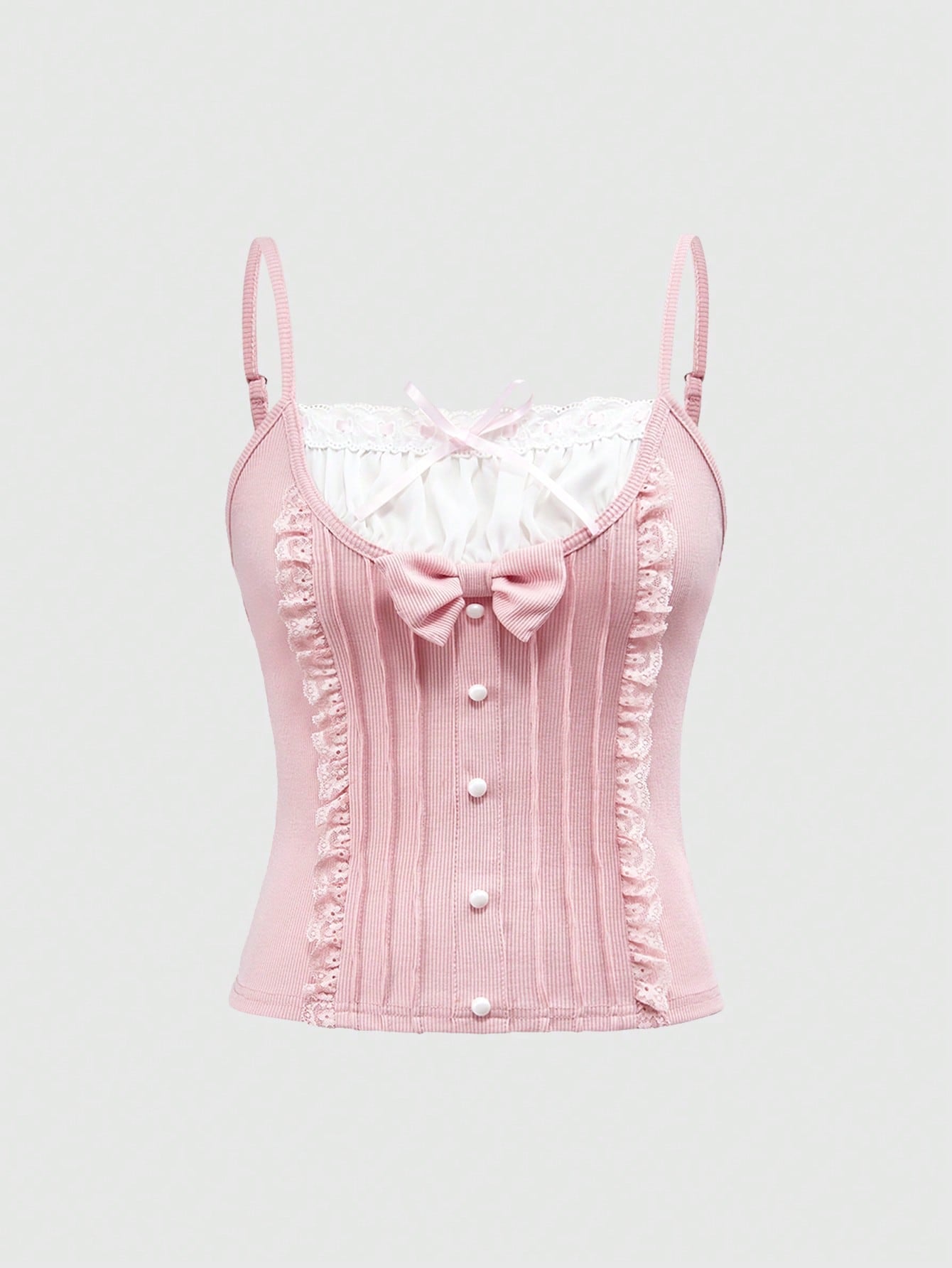 ROMWE Kawaii Camiseta de mujer con decoración de encaje y textura de tela dulce y linda