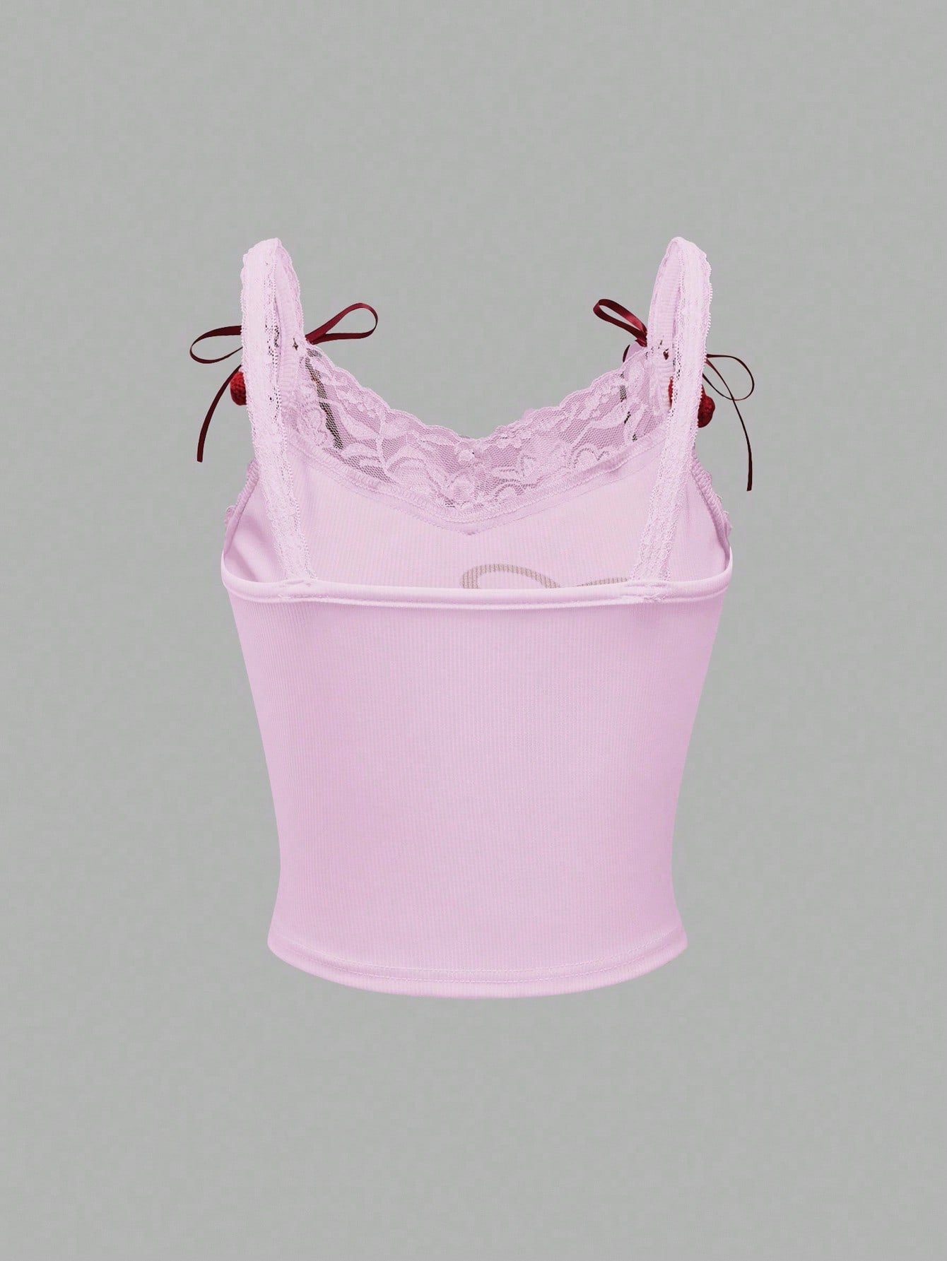 ROMWE Kawaii Camiseta de tirantes casual de mujer con estampado de cerezas y ribete de encaje