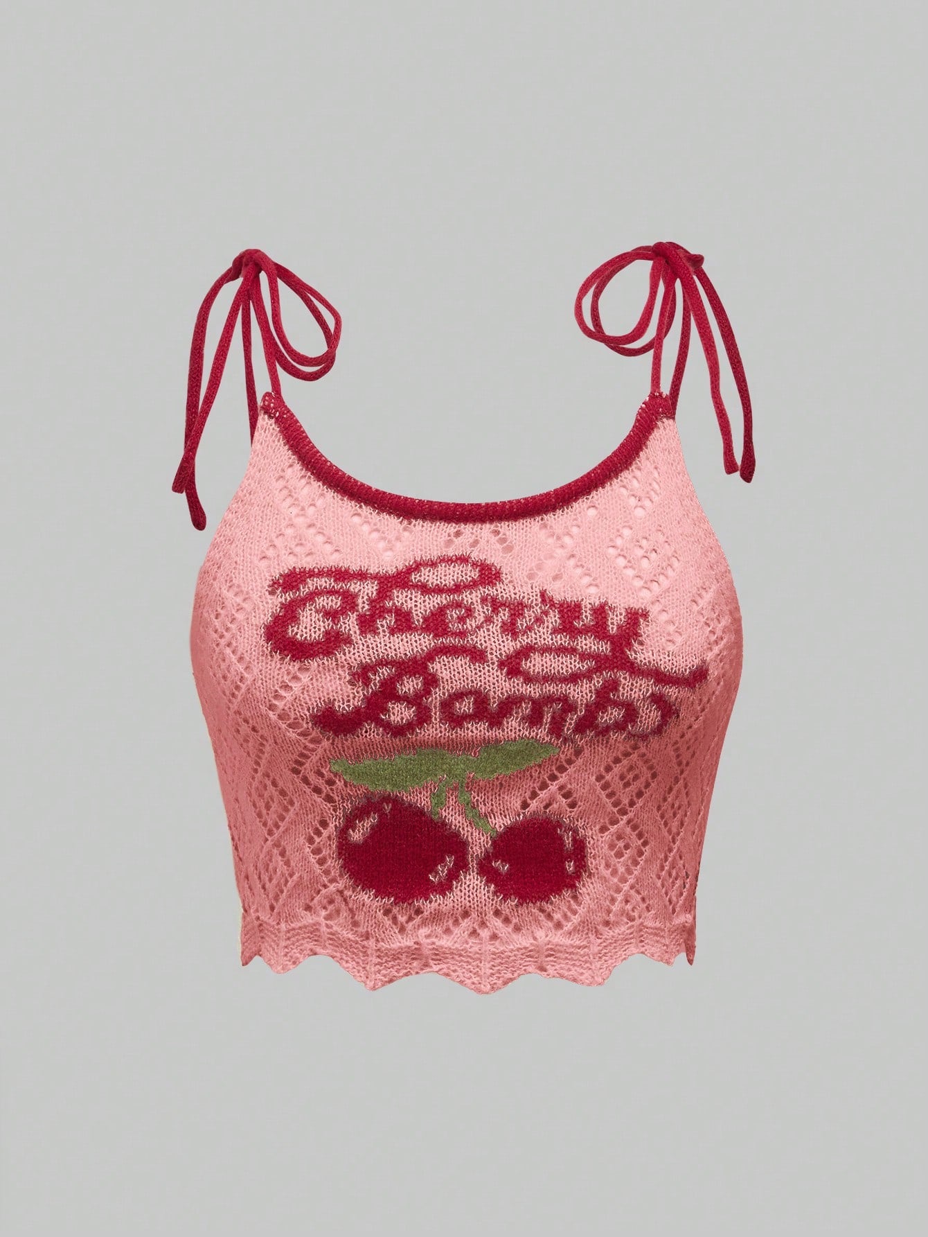 ROMWE Kawaii Camiseta de tirantes de punto con estampado de cerezas minimalista diario para mujer