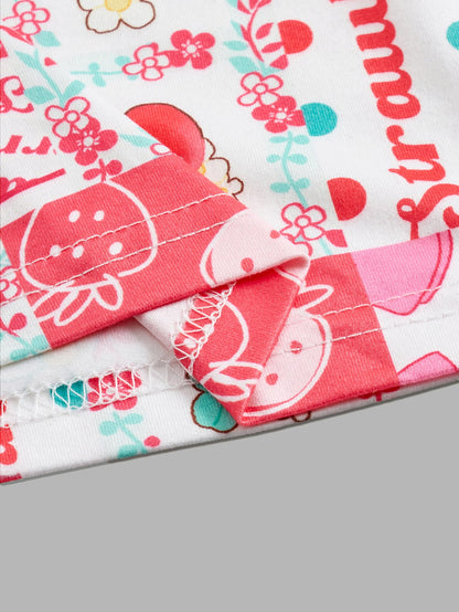 ROMWE Kawaii Camiseta estilo campestre con cuello en V, estampado de fresa, contraste de encaje, top lindo para la escuela
