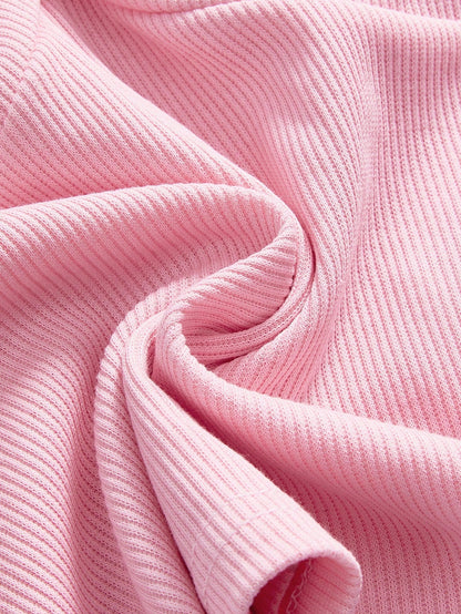 ROMWE Kawaii Camiseta sin tirantes rosa con encaje sexy y contraste