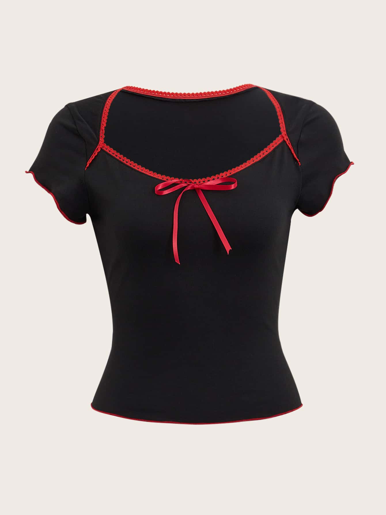 ROMWE Kawaii Camiseta unido en contraste ribete en forma de lechuga