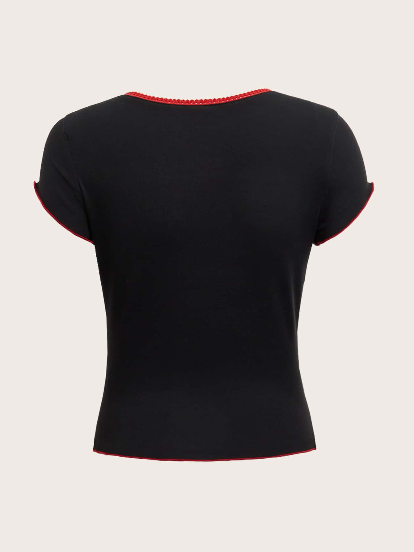 ROMWE Kawaii Camiseta unido en contraste ribete en forma de lechuga