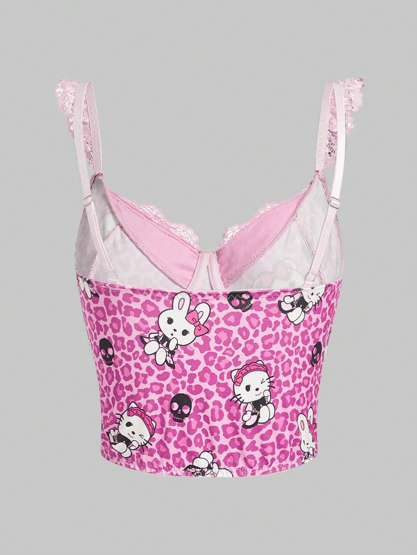 ROMWE Kawaii Camisola Superior Antigua Dulce Con Parches De Encaje De Estampado De Leopardo Y De Dibujos Animados