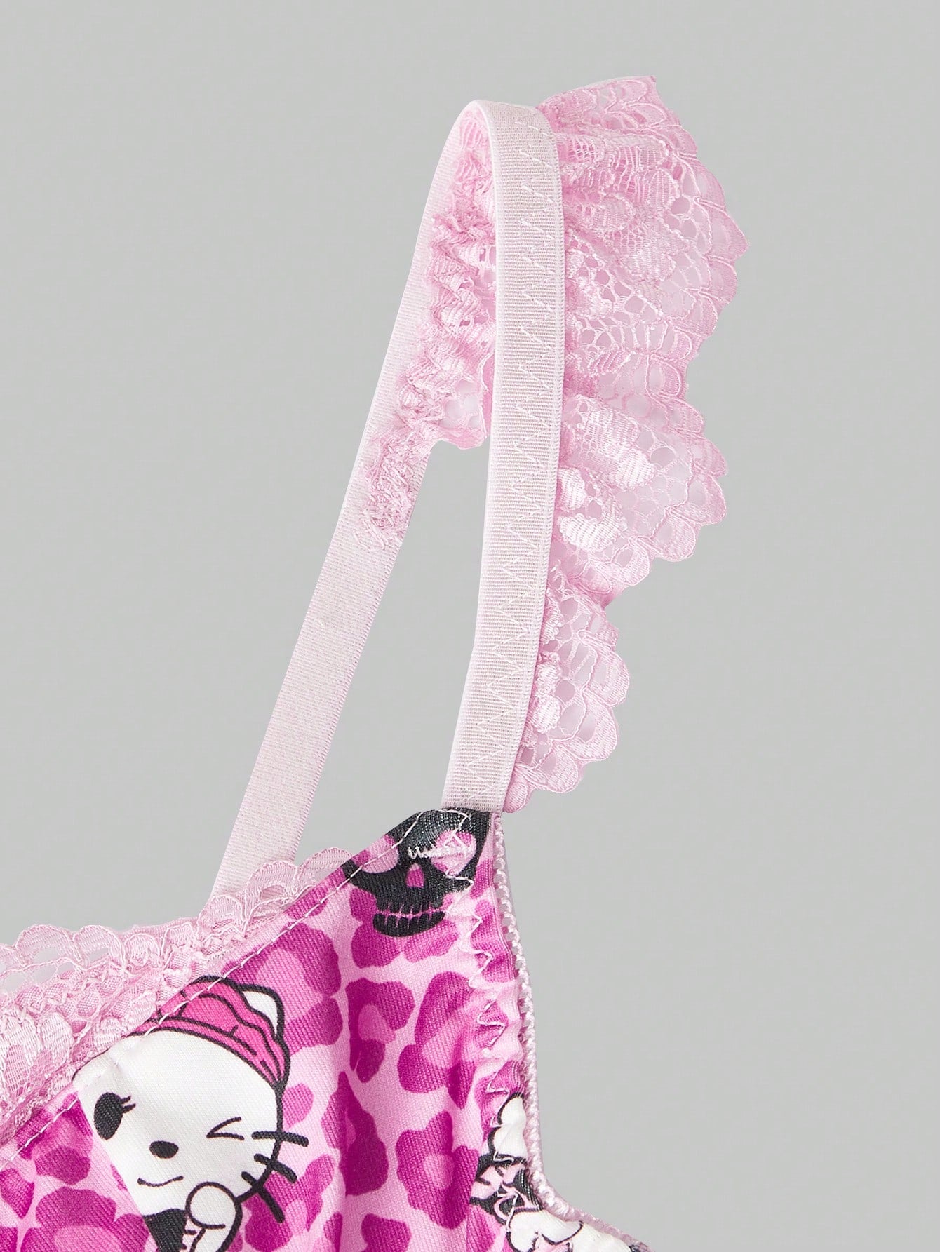 ROMWE Kawaii Camisola Superior Antigua Dulce Con Parches De Encaje De Estampado De Leopardo Y De Dibujos Animados