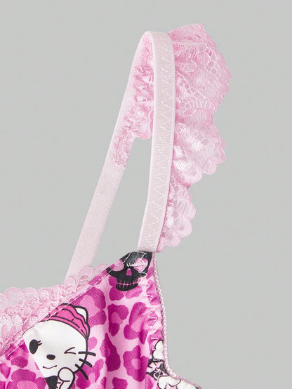 ROMWE Kawaii Camisola Superior Antigua Dulce Con Parches De Encaje De Estampado De Leopardo Y De Dibujos Animados
