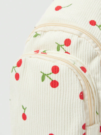 ROMWE Kawaii Cangurera Blanca de Mujer con Diseño de Fresas, Múltiples Bolsillos con Cremallera, Material de Lona, Tamaño Pequeño, Bolso de Viaje Lindo y Rosa